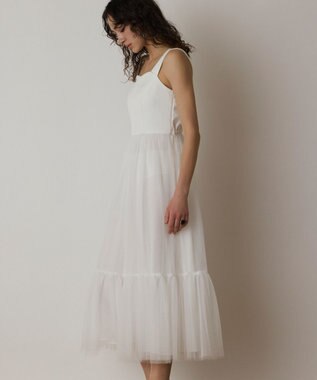 GRACE CONTINENTAL チュールコンビティアードワンピース ホワイト