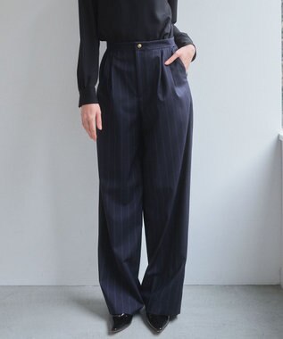 BEIGE， 【セットアップ対応】GEORGE / ウールストライプ  ツータックパンツ Navy Stripes