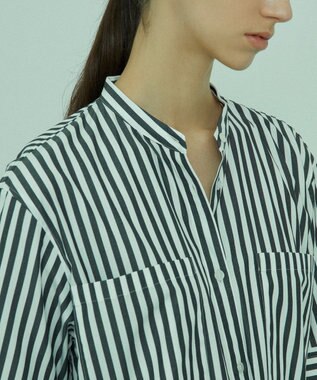 BEIGE， PERSIMMON / シャツワンピース Black Stripe