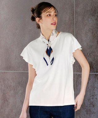  【洗える】フリル袖ポンチプルオーバー