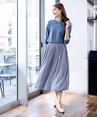 Tiaclasse L 【洗える】パーカードッキングワンピース ブルー×サックス