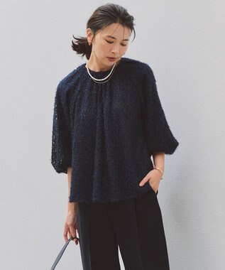 UNFILO L エアリーヤーン ギャザーブラウス ネイビー