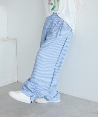 CRAFT STANDARD BOUTIQUE ベルトデザインワイドパンツ Stripe Sax