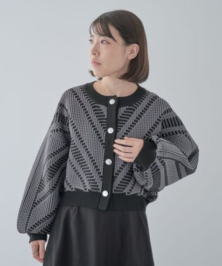 Green Parks ・ＥＬＥＮＣＡＲＥ　ＤＵＥ　ジャカードカーディガン Charcoal Gray