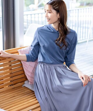 Tiaclasse L 【洗える】パーカードッキングワンピース ブルー×サックス