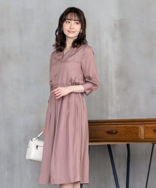 Tiaclasse L 【洗える】スタイルアップも叶うヴィンテージサテンワンピース スモーキーピンク