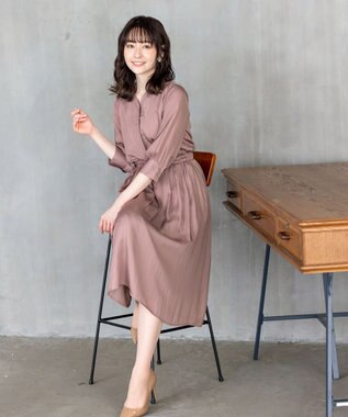 Tiaclasse L 【洗える】スタイルアップも叶うヴィンテージサテンワンピース スモーキーピンク