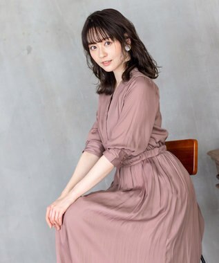 Tiaclasse L 【洗える】スタイルアップも叶うヴィンテージサテンワンピース スモーキーピンク