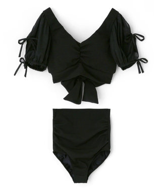 San-ai Resort（三愛水着楽園） 【San-ai Resort×PEACH JOHNコラボ】【ナイスバディ水着】パフスリーブワイヤービキニ　9M・11L　【San-ai Resort（サンアイリゾート）】 ブラック