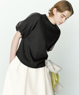 組曲 【人気につき新色追加！】チュールスリーブ カットソー ブラック系