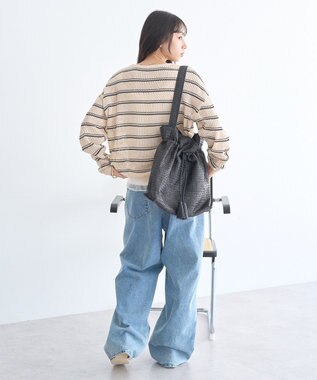 earth music&ecology ボーダーニットプルオーバー Beige