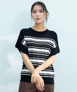 ANY SIS 【and GIRL掲載/アイスタッチ】フレンチスリーブ ニット ブラックボーダー