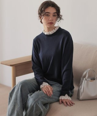 組曲 【WEB限定】レースフリルスタンド ニット ネイビー系