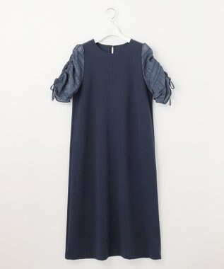 Feroux 【洗える】ドロストスリーブカットソー ワンピース ネイビー系