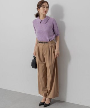 組曲 L 【加藤ローサさん着用 / 襟取り外し可】スパンコールヤーン 5分袖ニット ライラック系