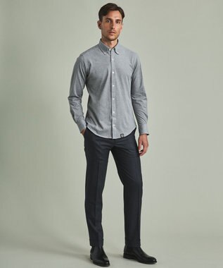 GOTAIRIKU 胸ポケット付にアップデート【吸水速乾/ストレッチ】クールマックス鹿の子 ビズシャツ_ボタンダウン ライトグレー系