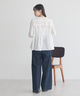 earth music&ecology 【コットン混】レース襟フレアヘムブラウス Off White