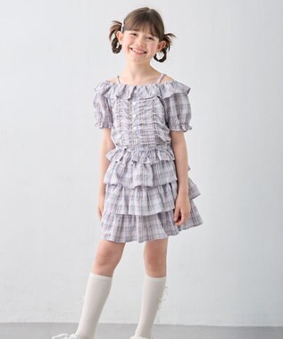 ANY KIDS 【洗濯機可能】ティアード チェックスカパン ブラウン