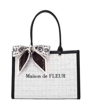 Maison de FLEUR スカーフ付きツイードスクエアトートバッグ Black