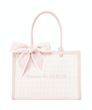 Maison de FLEUR スカーフ付きツイードスクエアトートバッグ Pink
