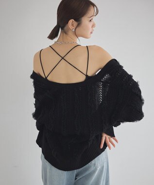 earth music&ecology クロスストラップカップ付キャミソール Black