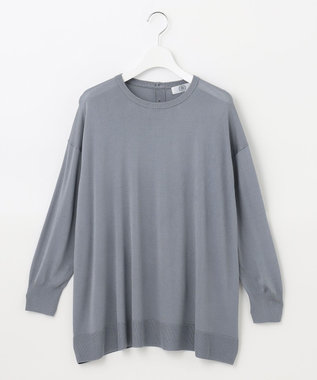 J.PRESS LADIES L 【洗える】 シルキーレーヨンストレッチ オーバーサイズ ニット ダルブルー系