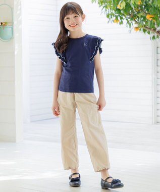 組曲 KIDS 【150-160㎝】 フルールフリルTシャツ ネイビー