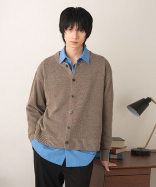 WEGO ネップクルーネックカーディガン ライトブラウン