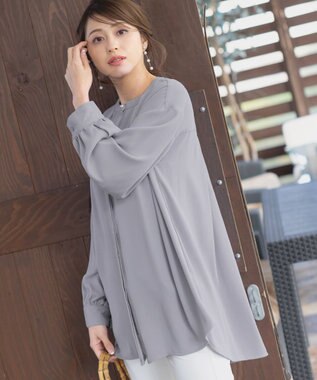 Tiaclasse L 【洗える】とろみシャツチュニック サックス