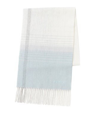 MOONBAT FURLA(フルラ）ウール100％ オンブレー チェックマフラー ペールスカイ