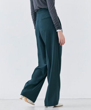 BEIGE， 【洗える】STEVIA / ウール混タックワイドパンツ Green