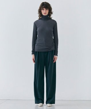 BEIGE， 【洗える】STEVIA / ウール混タックワイドパンツ Green