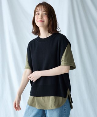 ANY 【洗濯機可】スリットニットベスト ブラック