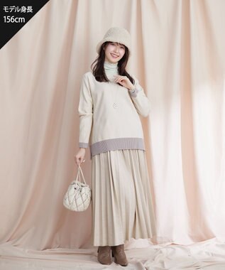 Tiaclasse 【洗える】 配色スリットニットトップス オフホワイト