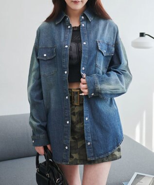 WEGO デニムウエスタンBIGシャツ デニム中濃色