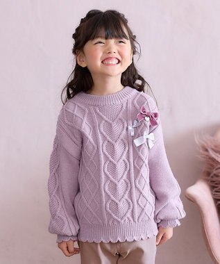 ANY KIDS リボン ケーブル ニット ラベンダー