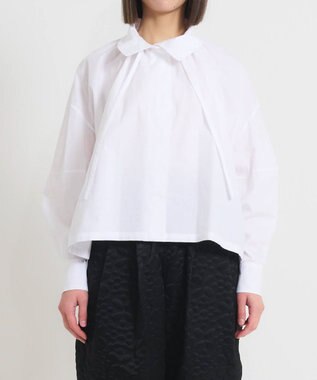 muuc 〈多彩な着方が叶う〉〈衿立て＆衿折り〉〈遠州織物の工場で織られた上質なコットン100%生地〉リボン紐付き多様衿 羽織り＆シャツ ホワイト