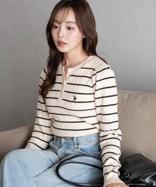 WEGO 【WEB限定/25年秋冬新作】別注USPOLOヘンリーネックニットPO ホワイトボーダー