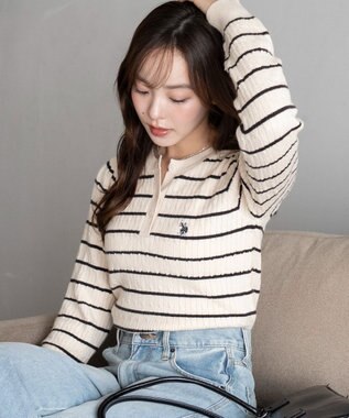 WEGO 【WEB限定/25年秋冬新作】別注USPOLOヘンリーネックニットPO ホワイトボーダー