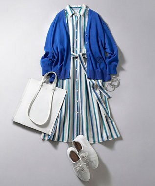 自由区 S 【カタログ掲載・洗える】ストライププリント ワンピース ブルー系ストライプ