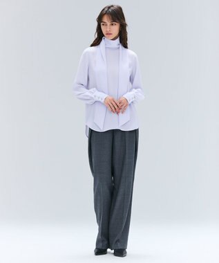 BEIGE， 【洗える】STOW / パフスリーブボウタイブラウス Lilac