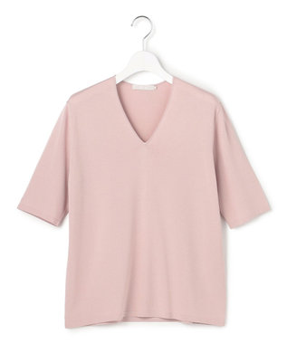 ICB L 【先行予約・WEB限定カラーあり】 シンセティックハイゲージ 半袖Vネックニット ピンク