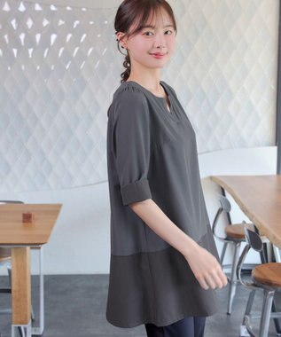 Tiaclasse L 【新色追加】バイカラーチュニック チャコールグレー