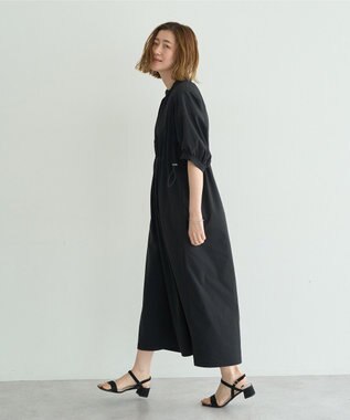 YECCA VECCA <<UVカット>>ドロストギャザー袖ワンピース Black