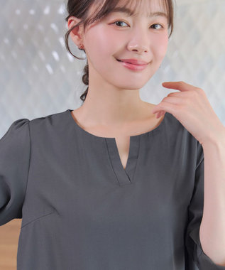 Tiaclasse L 【新色追加】バイカラーチュニック チャコールグレー