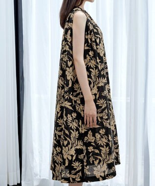 Tiaclasse 【洗える】麻レーヨンボタニカルシャツワンピース ブラック