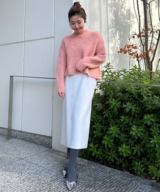 UNFILO 【洗える】アルパカシャギー ハイネッククロップドニット ピンク