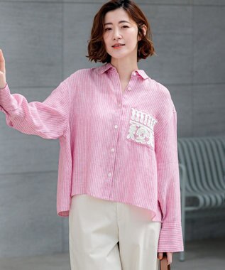 23区 【先行予約】LIBECOリネン ポケット刺繍 クロップドシャツ