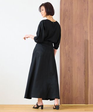 自由区 L 【洗える】テンセルリネンデニム  スカート グレー系