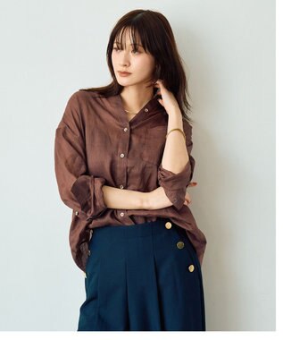 YECCA VECCA 3wayシアーリネンシャツ Brown